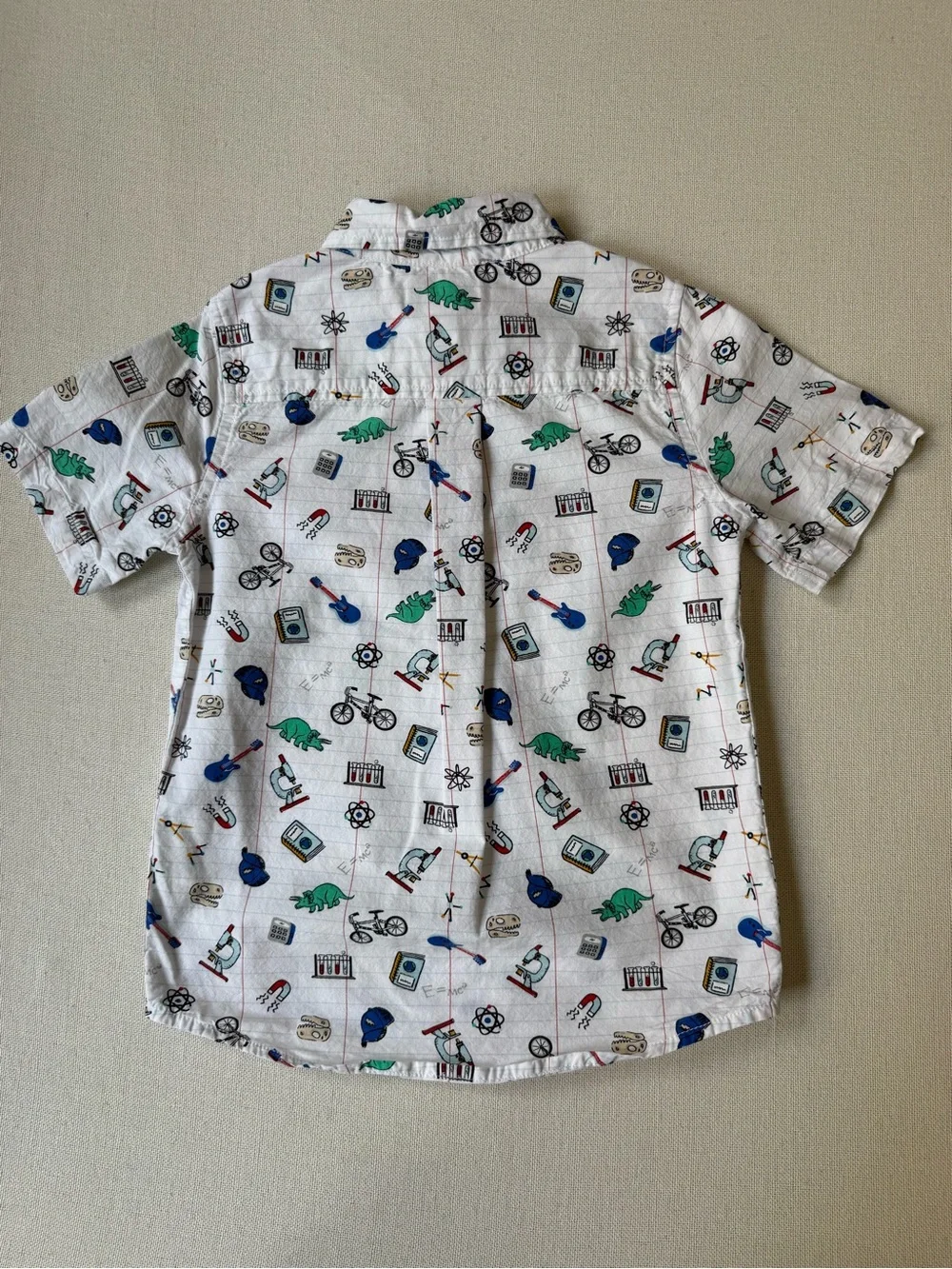 AOP School Science Dinosaur Print Short Sleeve Cotton Button Shirt